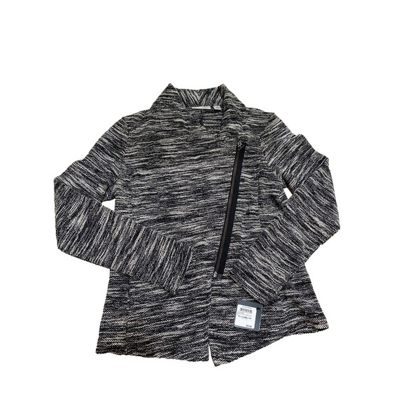 NEW $89 Halogen Womens XS  Zip Up jacket Black Ivory Tweed Asymmetrical - Picture 1 of 11